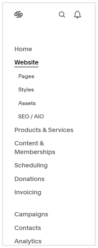 Page Selection Squarespace